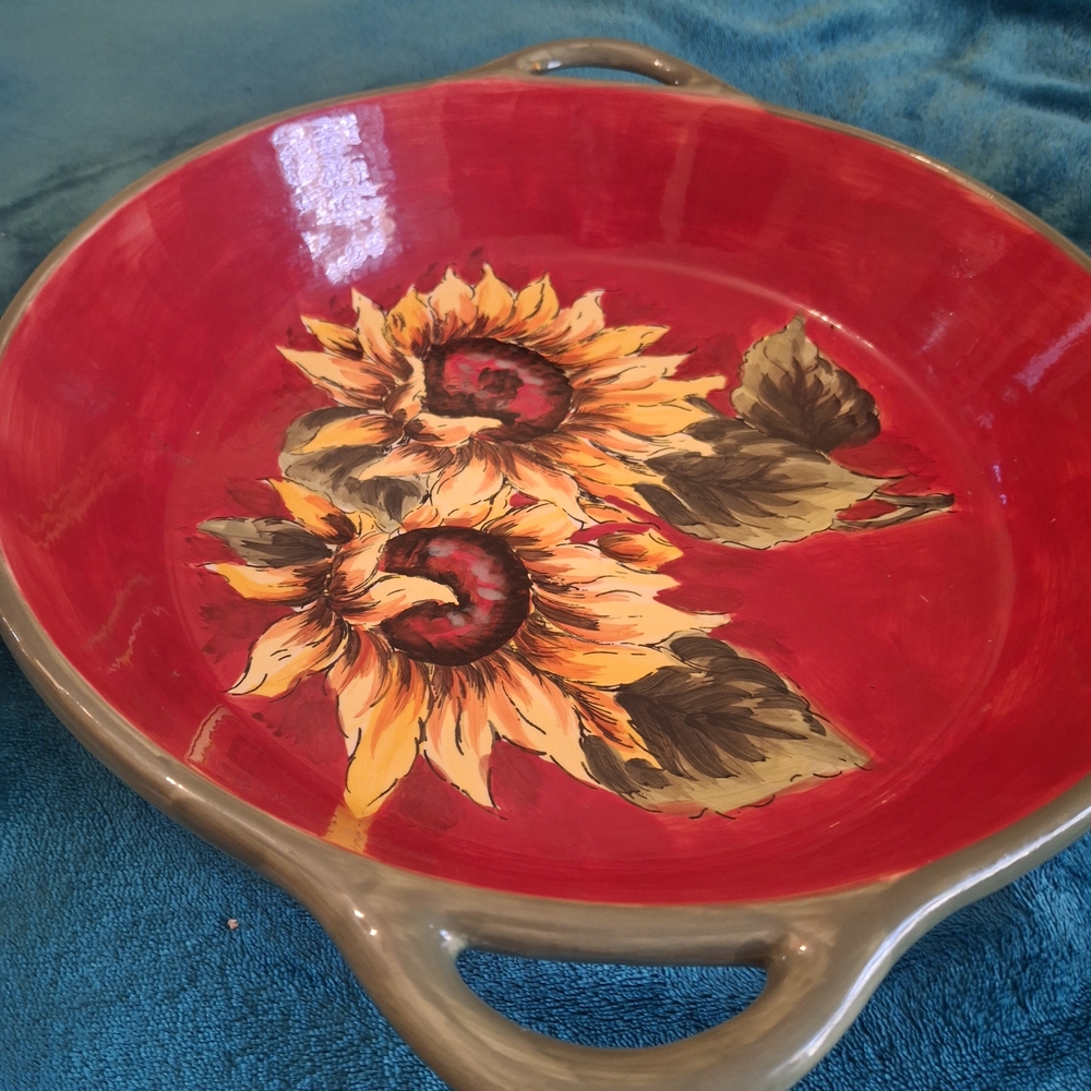 Sunflower Ceramic Serving Dish - Red and Yellow